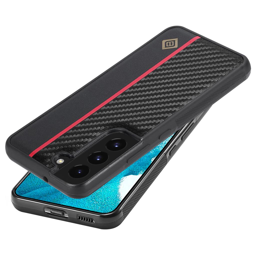 LC.IMEEKE Protective Case for Samsung Galaxy S22 5G,Carbon Fiber Texture Leather Coated TPU+EVA Phone Case
