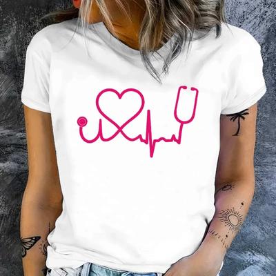 Women's Nurse Element Print T-Shirt - Casual Short Sleeve Summer Top for Comfortable and Stylish Wear Graphic Print T-Shirts