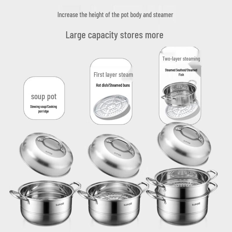 SUPOR 3-Layer 28cm Stainless Steel Steamer Pot