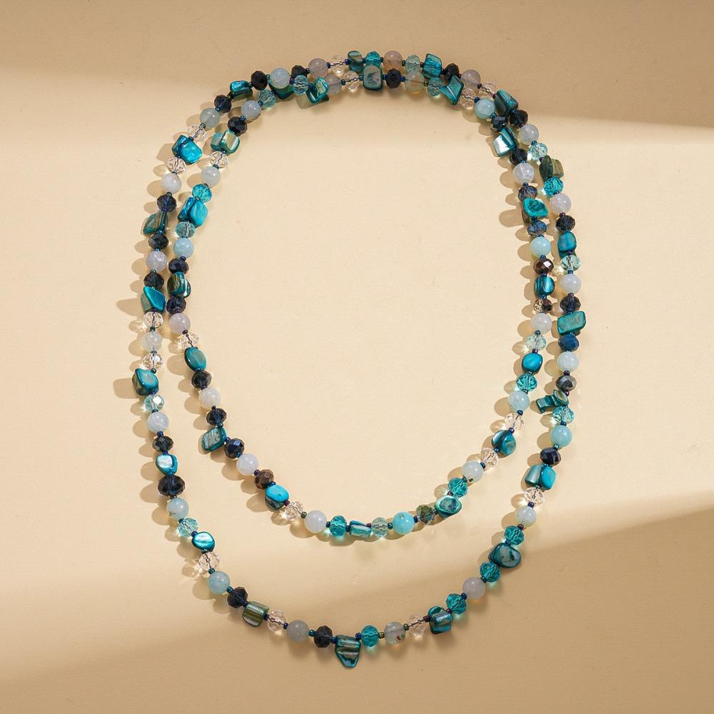 

Light Luxury Bohemian Vintage Necklace Vintage Shell Beaded Long Necklace Stackable Double Layers Necklace Women синій
