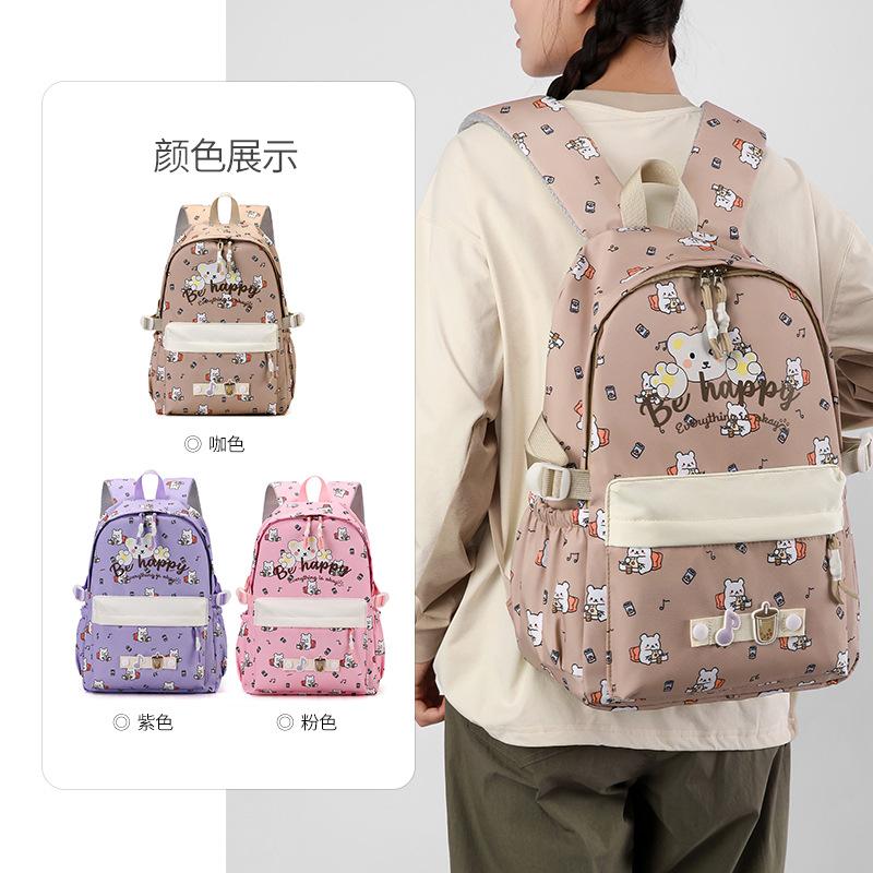 New backpack simple cartoon print student burden reduction schoolbag large capacity leisure travel backpack