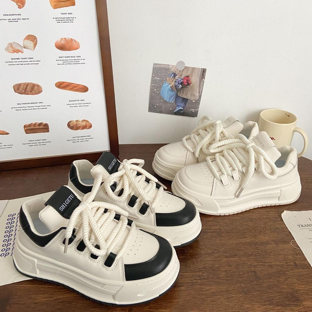 Popular Little White Shoes Women's Spring 2025 New Thick-soled Heightening Casual Versatile Bread Shoes Dad Sports Board Shoes