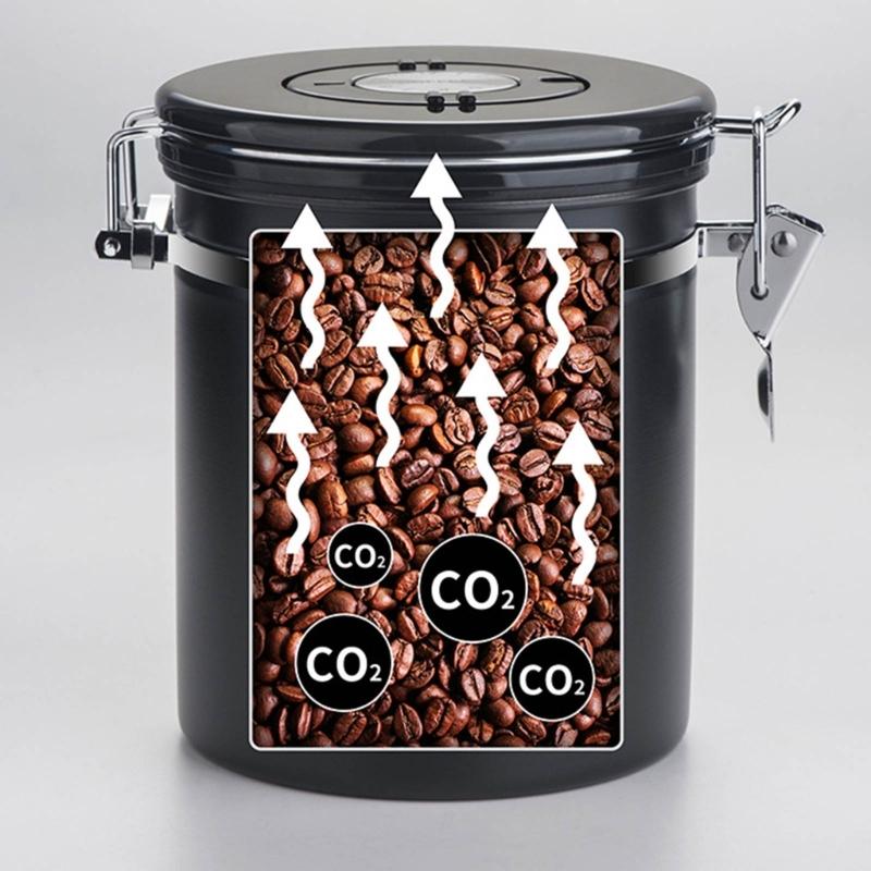 Stainless Steel Kitchen Coffee Canister Food Storage Jar with Date-Tracker and-Scoop for Grounds Coffee Sealing Can