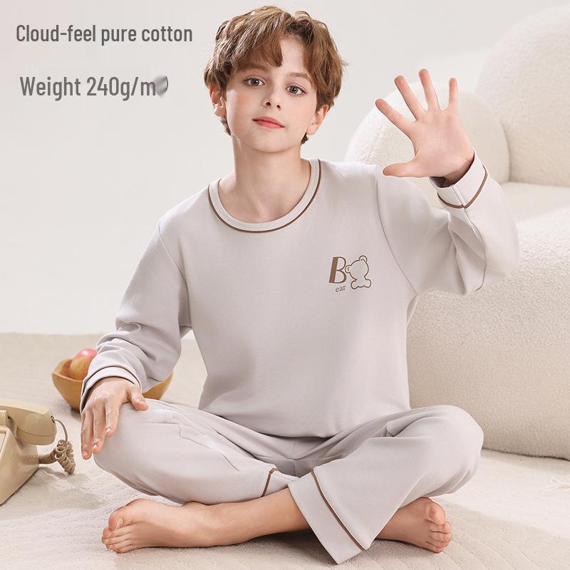 2026 Boys' Long Sleeve Pajama Set for Teens - Spring & Autumn Homewear