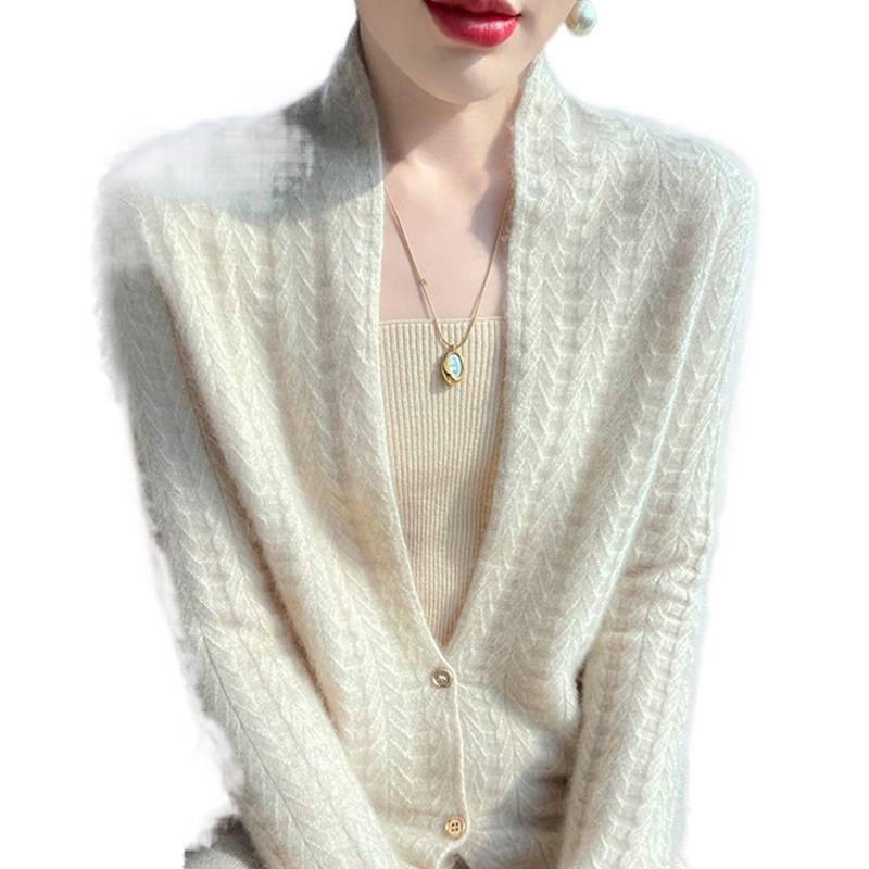 Women's 100% Wool Stand Collar Cardigan - Autumn/Winter Fashion Versatile Outerwear