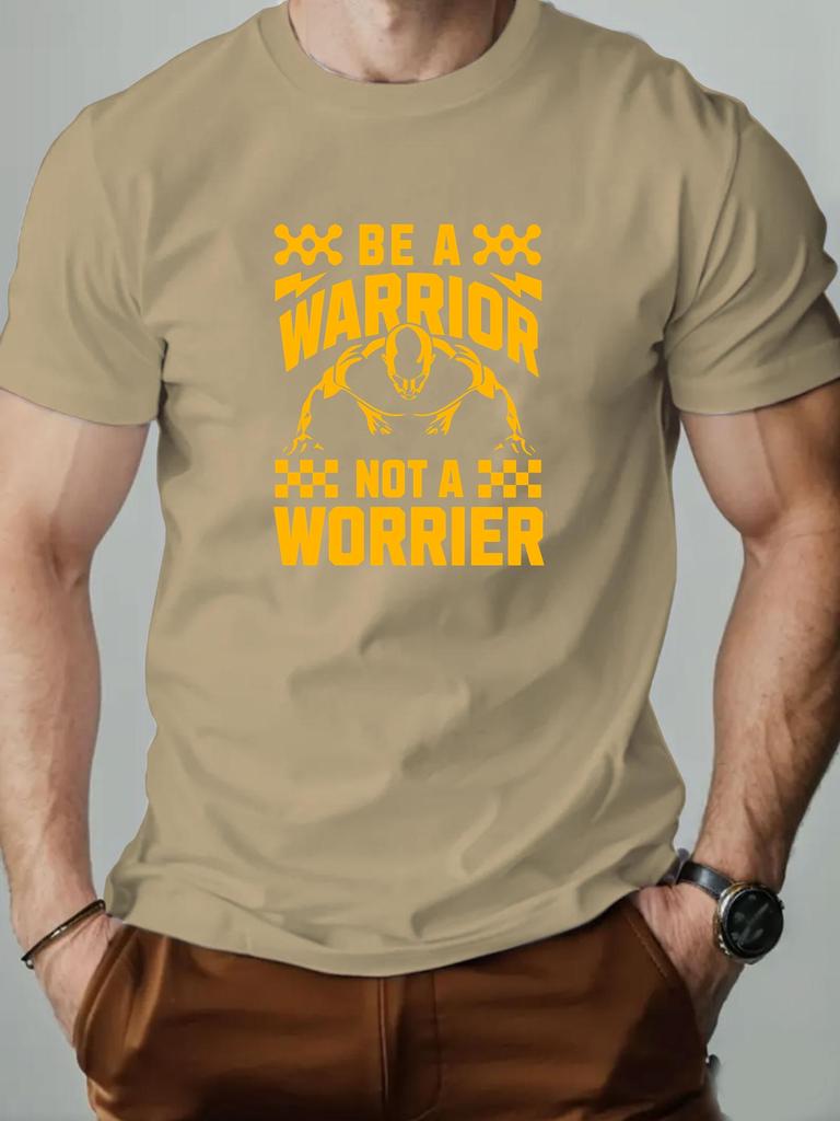 Mens Cotton TShirt BE A WARRIOR NOT A WORRIER Summer Round Neck Short Sleeve Graphic Breathable Fashion Casual TShirt
