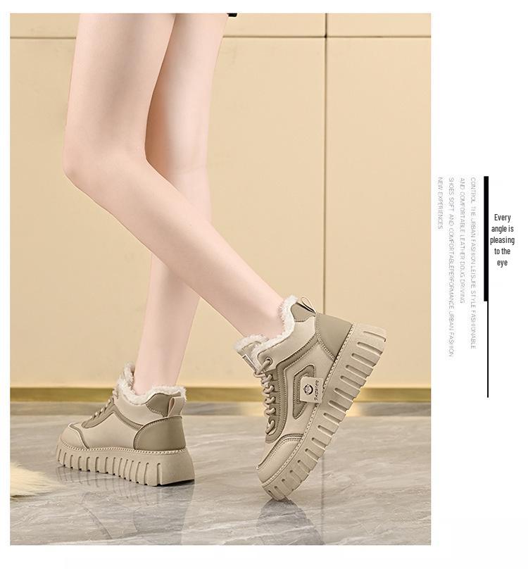 Ghete de damă înalte până la gleznă, căptușite cu fleece - Stil coreean, cu înălțime adăugată, călduroase și versatile, pantofi casual