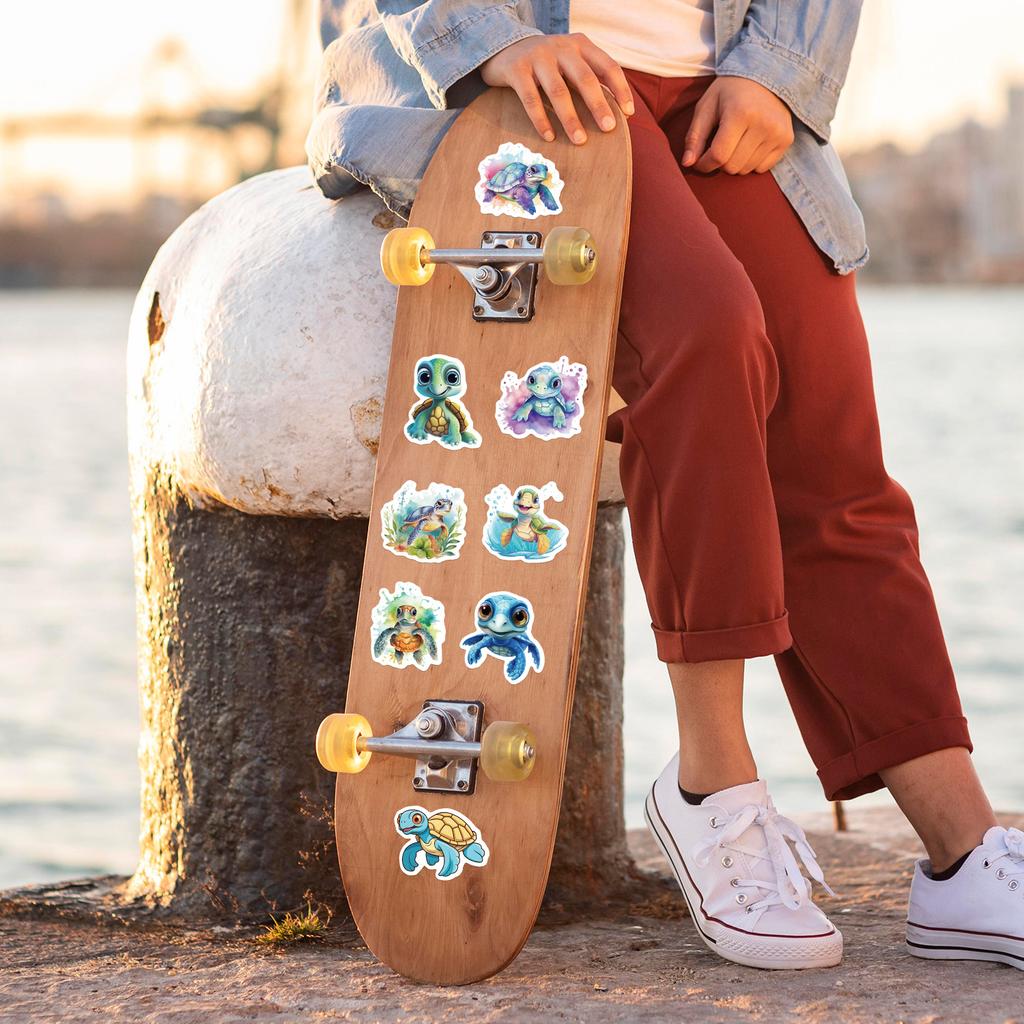 50 Cute Little Turtle Doodle Stickers Skateboard Suitcase Decoration Stickers Waterproof Creative Children Cartoon Stickers