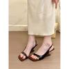 2025 New Chunky Heels French Vintage Square Toe Pop-Toe Women's Sandals