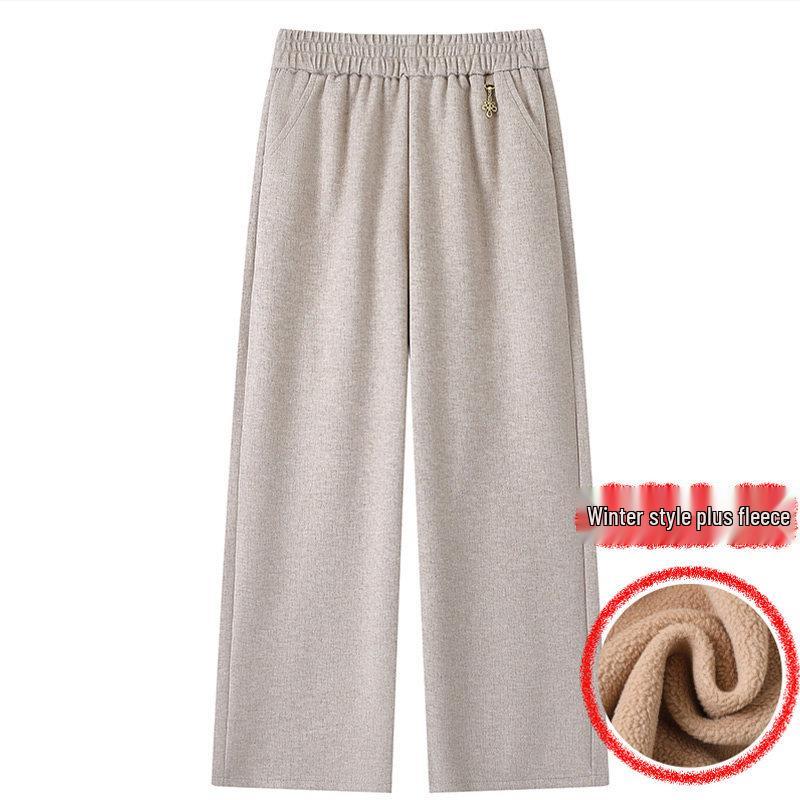 Extra-Size Women's Plus Velvet Wide-Leg Pants for Autumn and Winter, Middle-Aged and Elderly