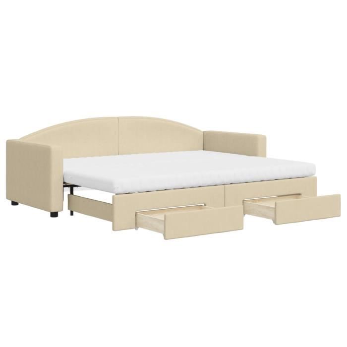 VidaXL Lit de jour avec gigogne et tiroirs crème 80x200 cm tissu 3197241
