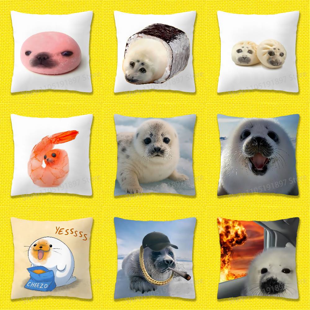 Seal Sea Cute Funny Throw Pillow Case For 50x50cm 40x40cm 55x55cm 45x45cm 30x30cm Square Bedroom Pillowcase Cover