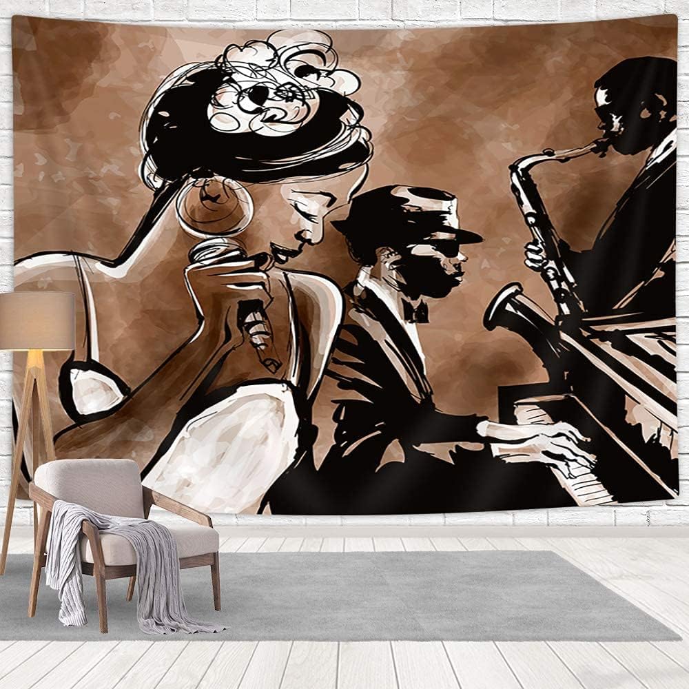 

American Woman Jazz TapestryAfrican Afro Black Girl Singing Jazzist Music Afrocentric Black Art Grunge Style Wall Tapestry Wall 74x94cm(29x37in)