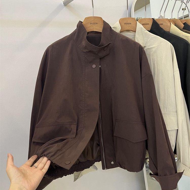 Spring 2025 Women's Loose Casual Chic Stand-Up Collar Jacket - Hong Kong Style