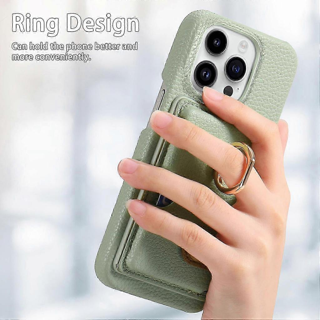 Y2 For a Certain Brand 16 Pro Case with Ring Holder Kickstand and Card Slot Leather Back Cover