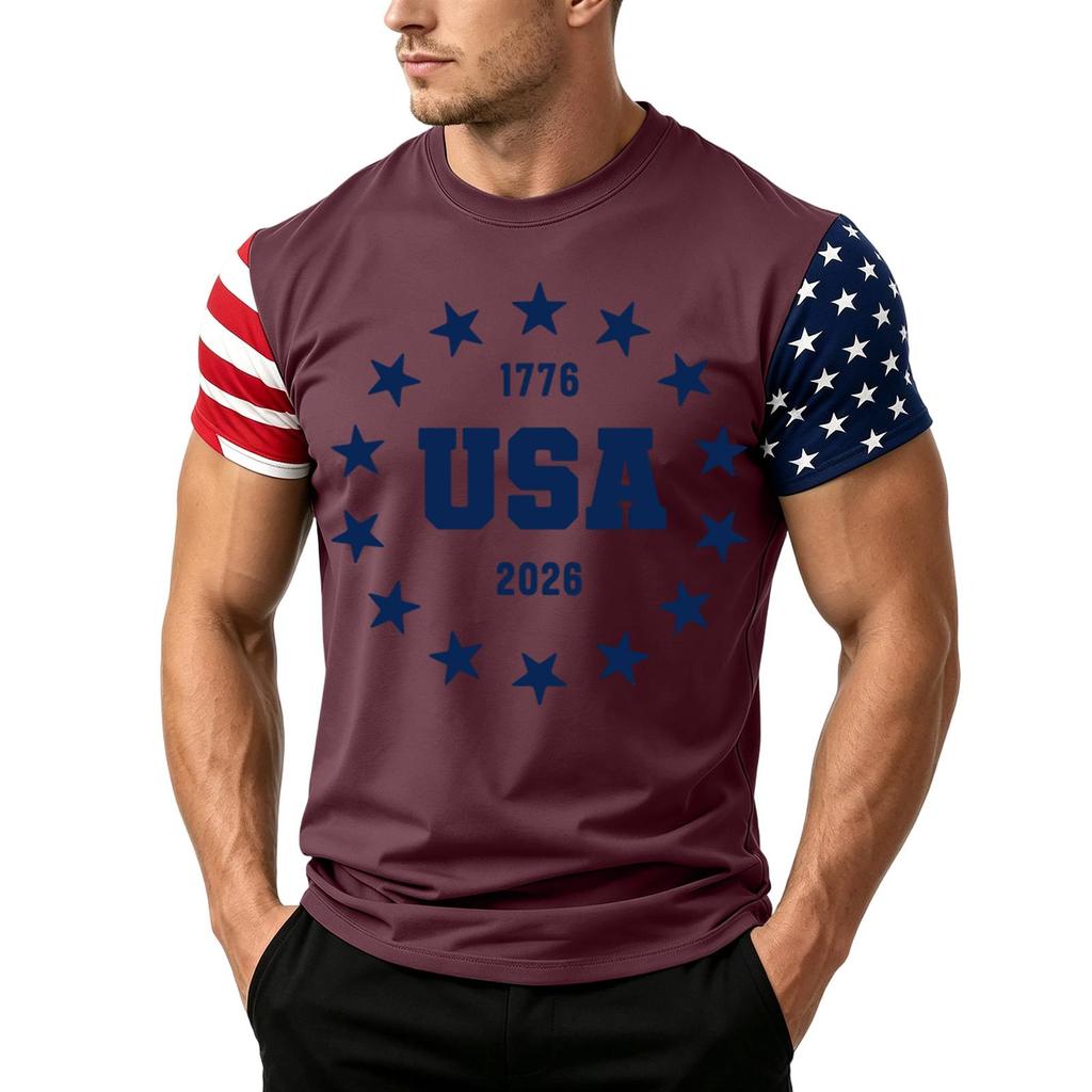 Men's Independence Day Flag Print Short Sleeve T-Shirt, Loose Casual Daily Summer Tops