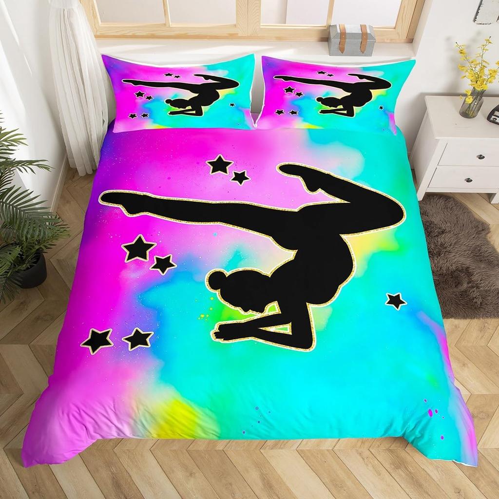 Comforter Gymnastics Gymnast Gifts Twin For Girls Teens Womengymnastics Lover Comforter Dancer Silhouette Bedding Set