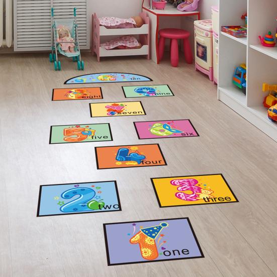 1 Set Hopscotch Game Floor Stickers Cartoon Waterproof Self-adhesive Gift Digital Jumping