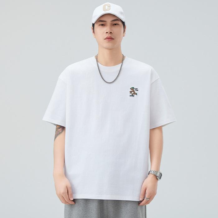 New Summer Round Neck Short-sleeved T-shirt for Men's Retro Print Loose Five-point Sleeve T-shirt for Men