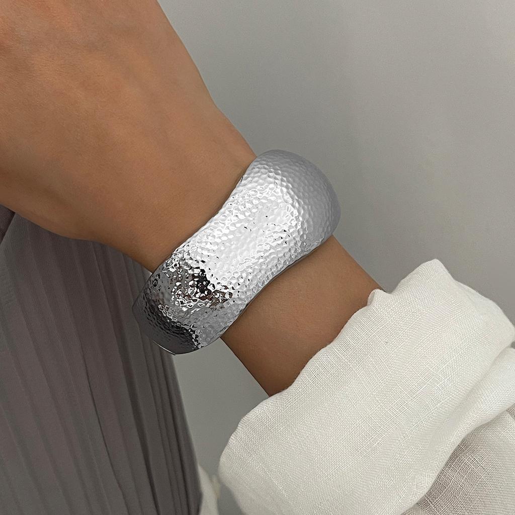Jewelry Design Sense Hammer Irregular Wide Bracelet Fashion Niche Texture Sense Open Bracelet Bracelet