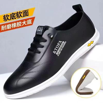 2025 Leather Shoes Men's Spring Low-top Soft-soled Breathable Fashion Versatile Lace-up Trend Non-slip Flat-bottomed Comfortable Casual Shoes