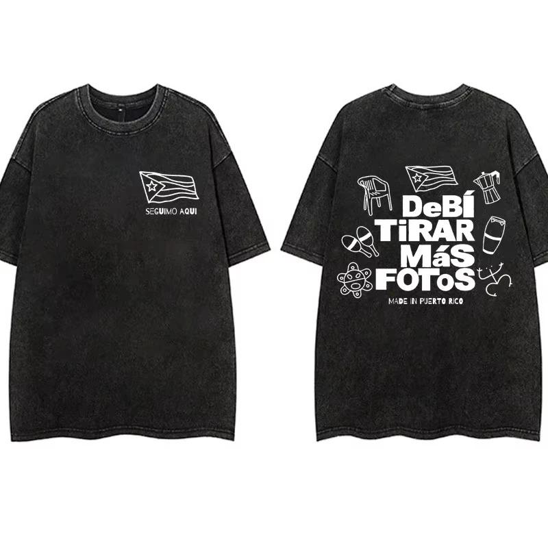 Vintage Washing T Shirt Bad Bunny DeBi TiRAR MaS FOToS DTMF T-shirt Men Fashion Cotton Wash Tshirts Male Hip Hop Gothic Tees