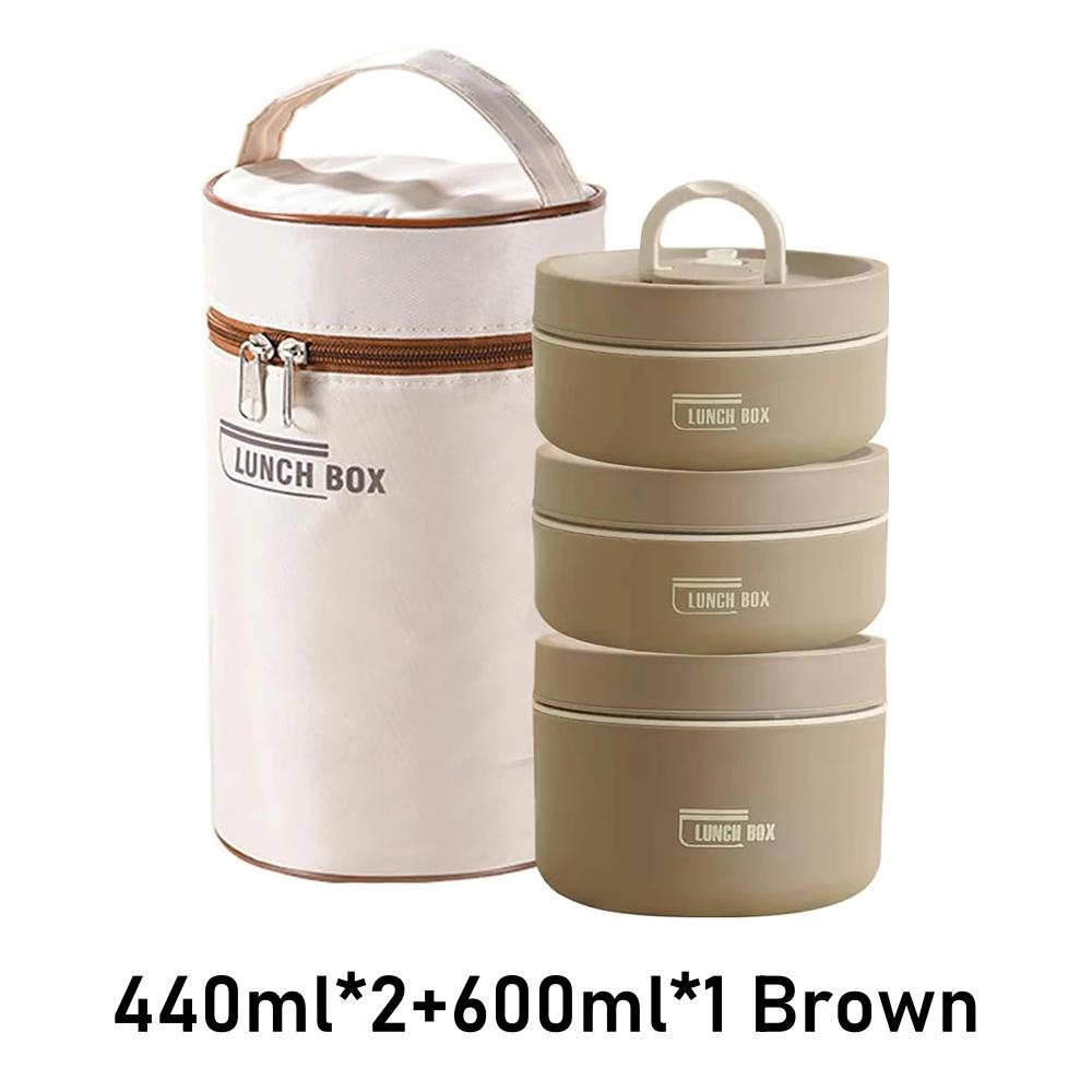 

1pcs Portable Insulated Food Lunch Container Set with Thermal 3 Separate Stackable Lunch Container for Adult Kids use box lunch 800-1000 ml&3 коричневый