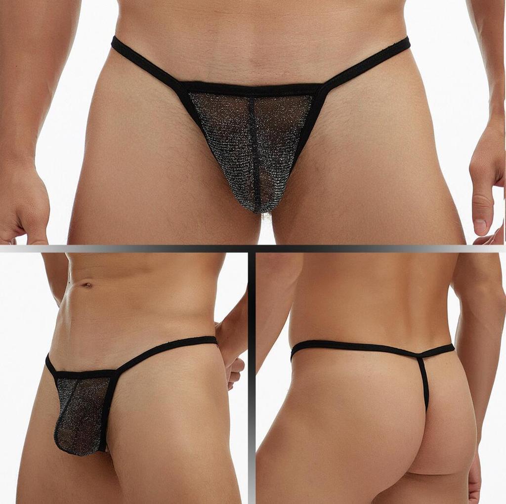 European and American Men's Fine Mesh See-through T-Back Thong Underwear, Plus Size E080