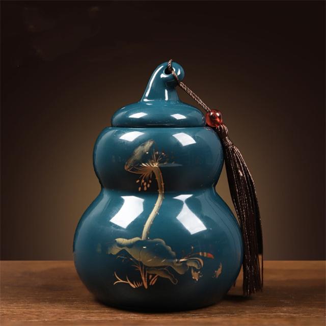 Resist fire dragon vintage gourd ceramic desktop ornaments lotus sealed moisture storage incense powder canisters tea canisters
