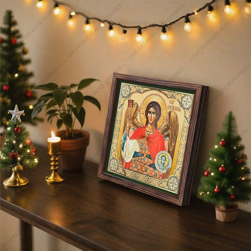 Pintura decorativa de iconos ortodoxos,Icono consagrado "Arcángel Miguel",Pintura para marco de fotos,Arte cristiano para pared,20cm*20cm,Regalo de decoración espiritual