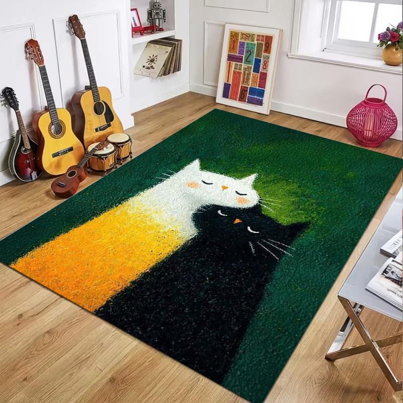 

Artistic Cat Pattern Carpet Black & White Cat Print Soft Non-slip Mat for Home Living Room Bedroom Decor 40X60cm