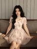 Floral Sweet Fairy Bodycon Dresses for Women Elegant Party Print French Female Korean Fashion Cute Mini Dress Summer 2024 Pink