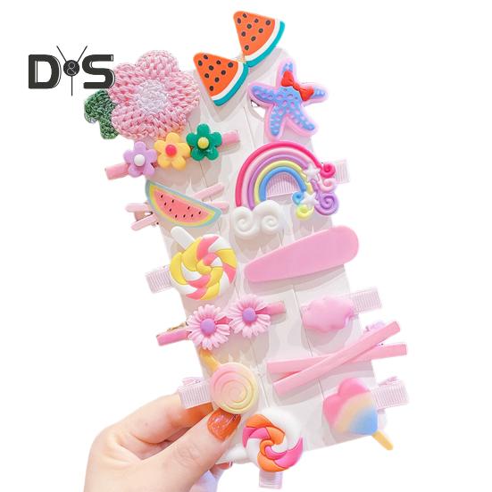 

14 шт./компл. детский набор заколок для волос с радужными цветами арбуза, заколки для волос для девочек, аксессуары для волос карамельного цвета B