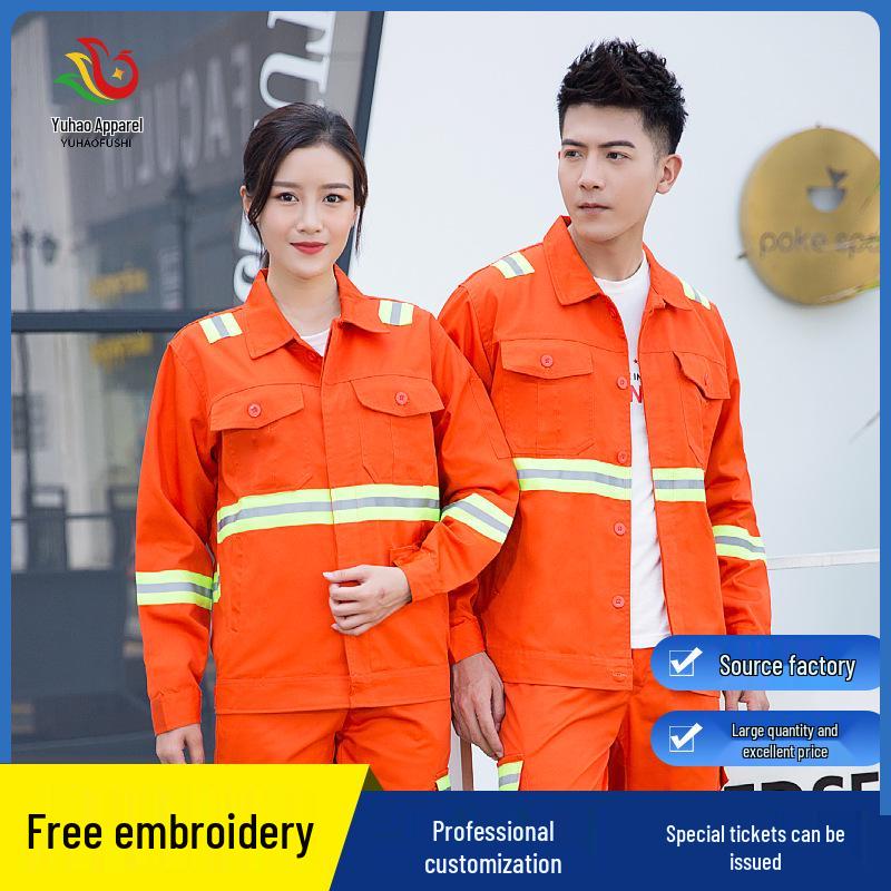 Reflective Workwear Set: Spring & Autumn, Summer Sanitation, Road Construction, Wear-resistant, Thin Long-sleeved Uniform