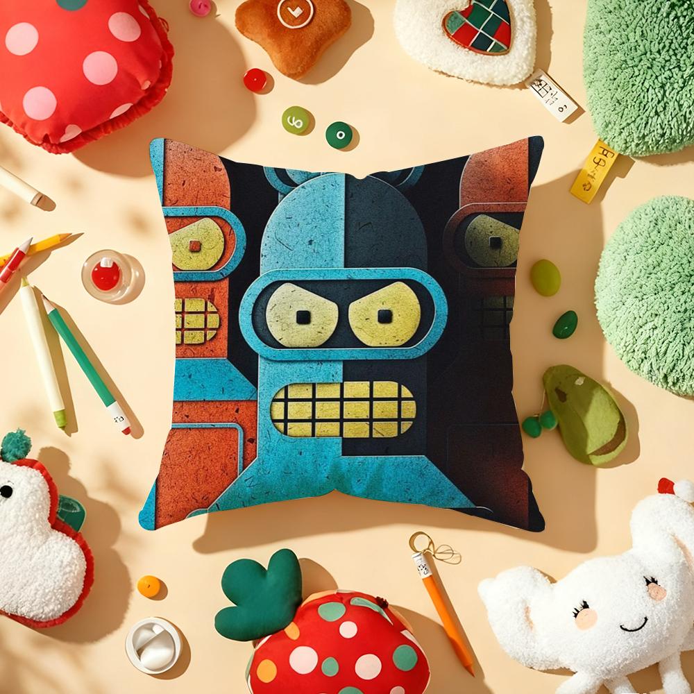 Cartoon F-Futurama Cushion Cover Plush Fabric Soft Double-Sided Printed Sofa Warm Winter Home Gift Pillow Cover