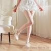 KF24 Handmade Milky White Lolita Pantyhose with Pearl Bow and Pink Flocking.