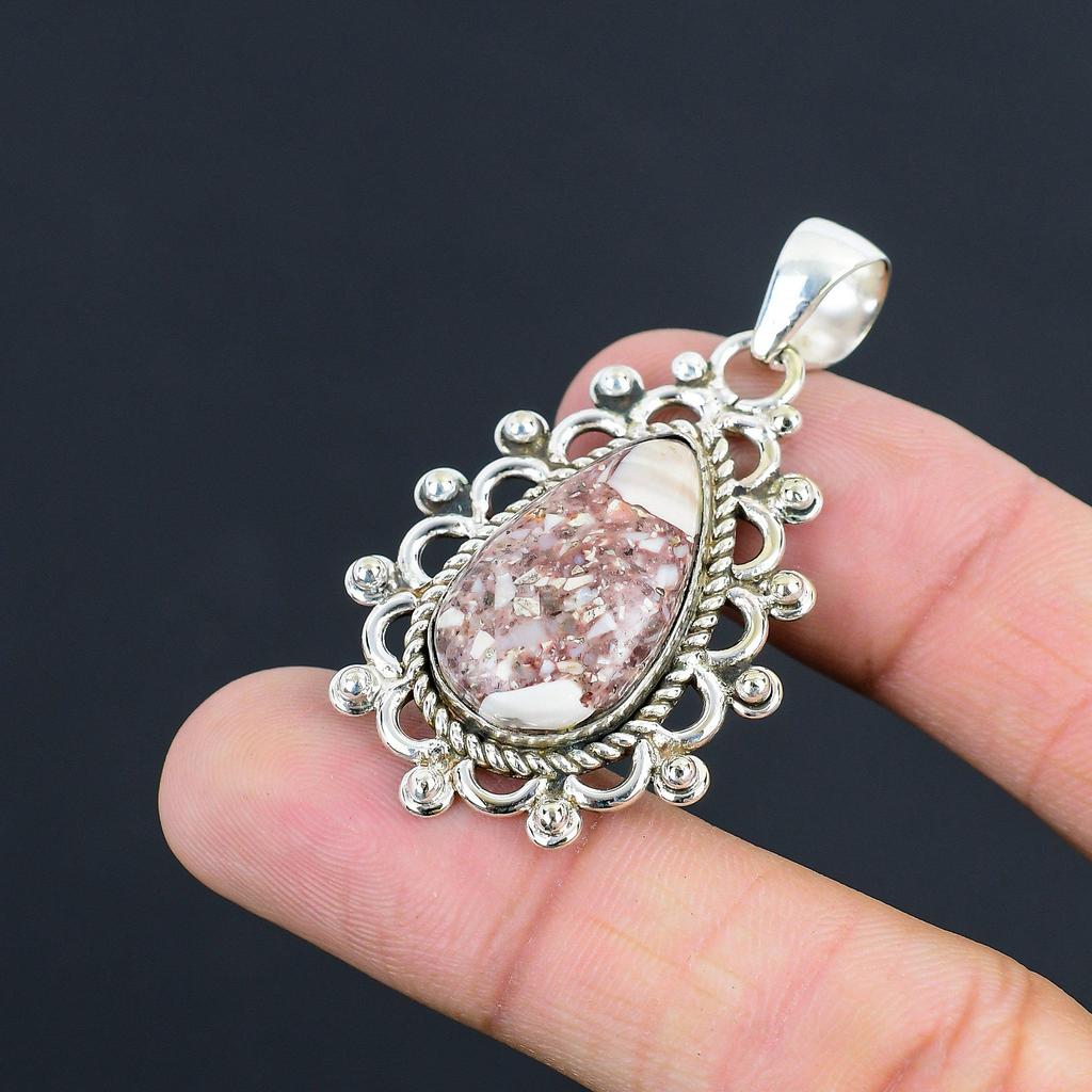 925 Sterling Silver Pear Natural Red Brecciated Mookaite Sister Pendant Jewelry