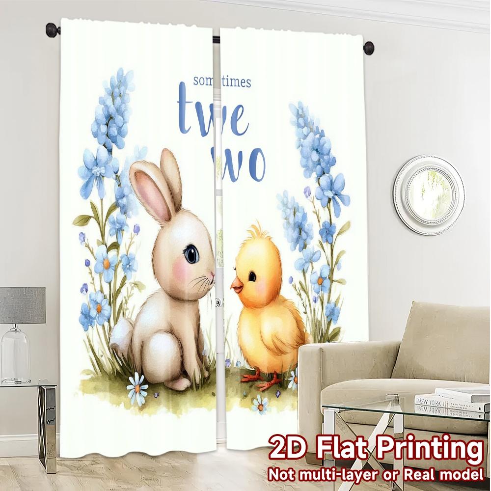 2pcs, 2D FLAT PRINTING Curtains (Without Rod) Bunny Celebration Popular Curtain Fabric Machine Washable Fabric Curtains