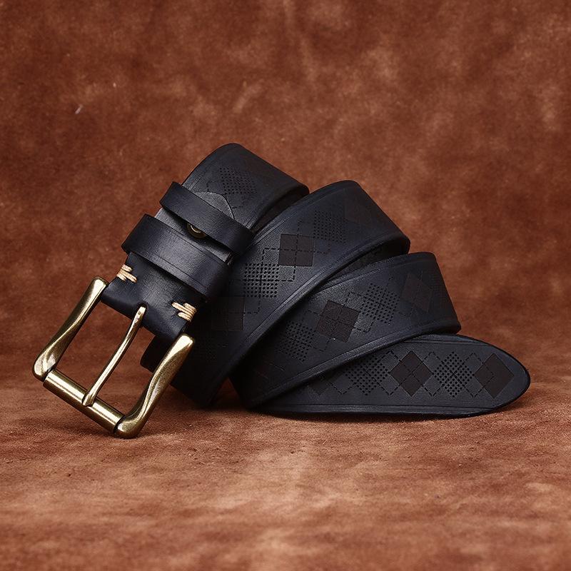 Rare Thickened First Layer Cowhide Belt Men'S Genuine Leather Pin Buckle Trend Casual Laser Engraved Jeans Belt Men'S