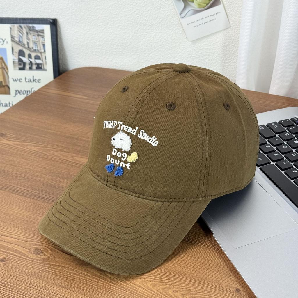 Fashion Hat Korean version plush puppy embroidery cute spring versatile face small cap couple student baseball hat versatile