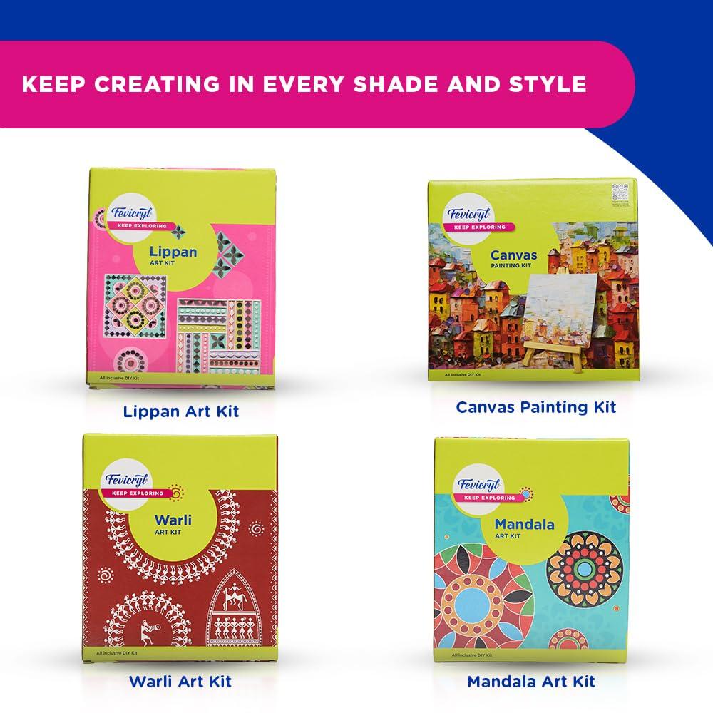 Fevicryl Warli Mini Kunst-Set DIY Holzbrett Acrylfarben Pinselset Packung mit 1 Kreatives Bastelset für Zuhause Schule Geschenke