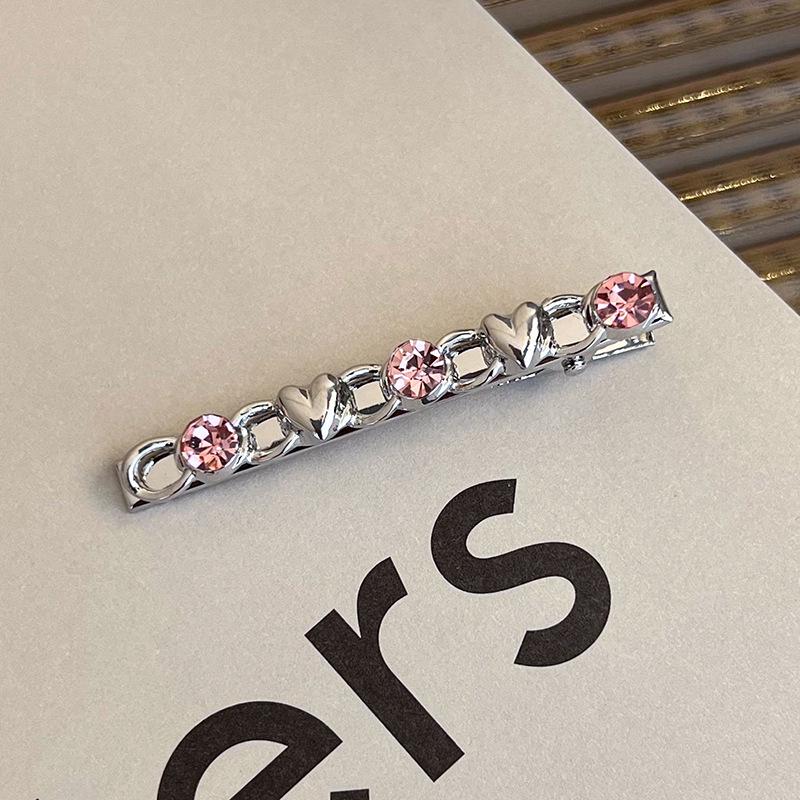 

Розовая заколка для волос с сердечком из стразов - Корейский стиль, трендовая атмосфера, милая и крутая металлическая заколка для волос