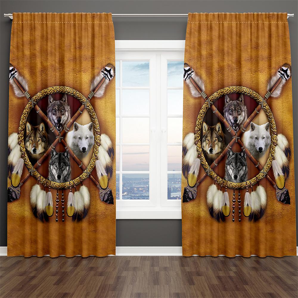 3D Modern Luxus Druck Wolf Landschaft in der Wüste Tier 2 Stück Dünner Verdunklungsvorhang Wohnzimmer Schlafzimmer Heimdeko Haken