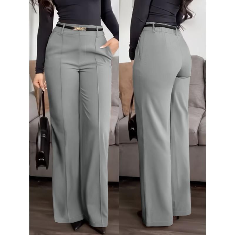Pantaloni Lunghi da Donna a Gamba Dritta, Colore Unito, Tasche con Zip, per Lavoro e Pendolarismo
