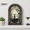 Retro Arched Picture Frame Halloween Wooden Wall Decor, Ghost Cat Double-Layer Hanging Ornament, Distressed Gothic Hazy Painting Style Tabletop Decor