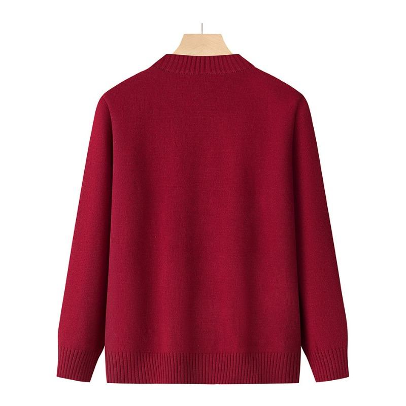Fashionable Autumn Loose Knitted Cardigan Outer Sleeve Jacket for Middle-aged and Elderly Red Sweater for the Elderly
