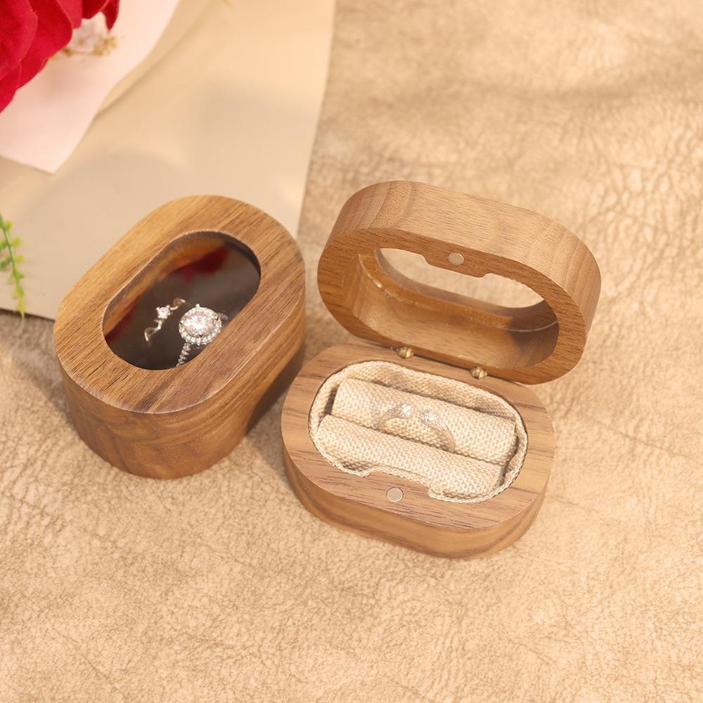 Jewelry Storage Box Finger Ring Box Wooden Couple Rings Holder Simple Wedding Ring Case  Engagement