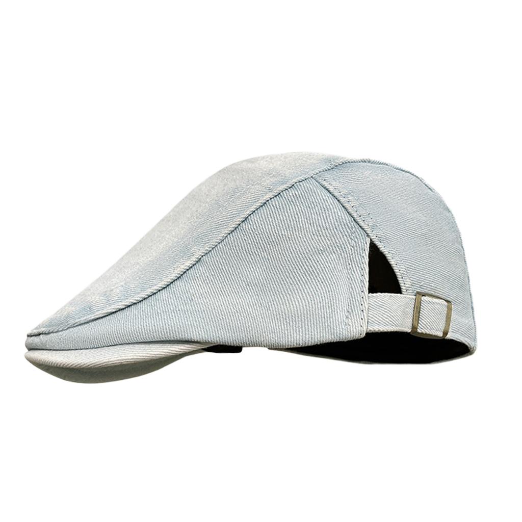 Retro Denim Newsboy Cap Adjustable Forward Flat Hat, Casual Versatile Face Slimming Artist Beret Hat for Men Women