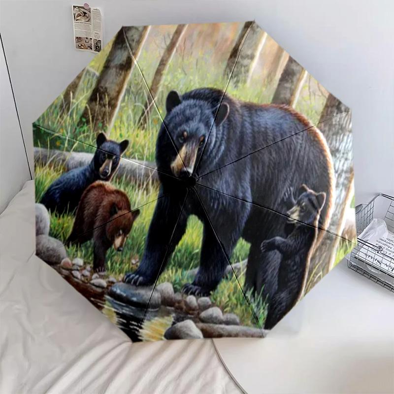 1PC Black Bears Automatic Umbrella - Suitable Travel Outdoor Portable Umbrella Birthday Gift Daily Essentials