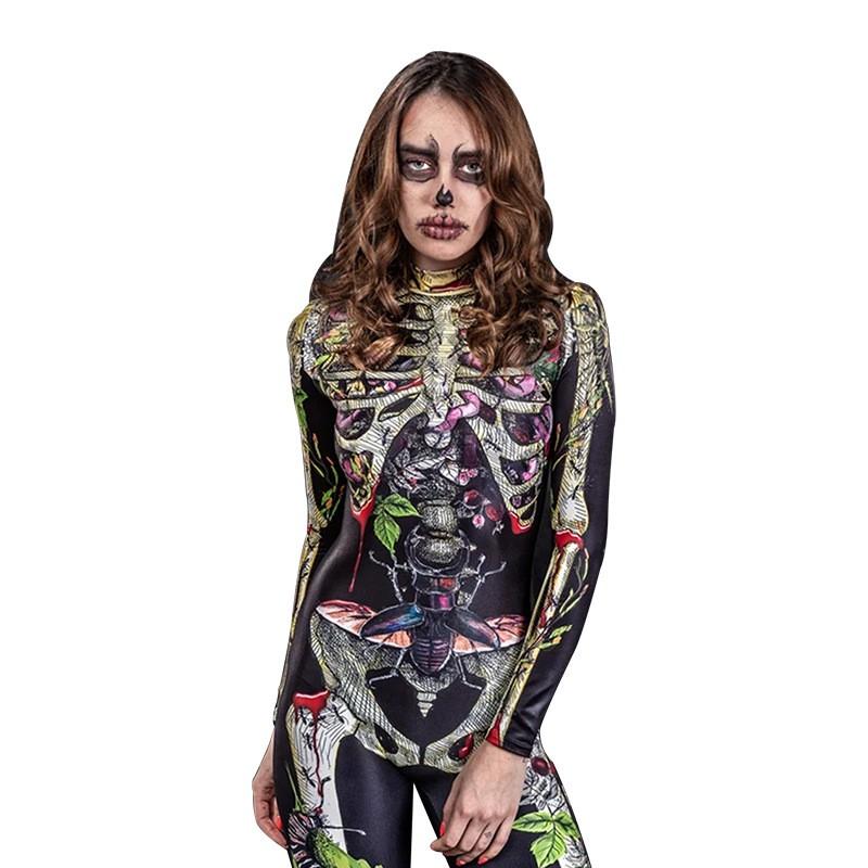 Halloween Costume Bodysuit Women Black Skeleton Design Full Body Suit Party Cosplay Stage Performance